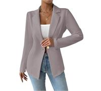 Blazer Femme Cintrée Veste Tailleur Femme Ajustée Travail Classique Jacket Mi Saison Long Mariage Blouson Mode Automne Couleur Unie 2#Gris Clair S