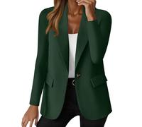 Blazer Femme Classique Chic et Élégant Col à Revers Manches Longues Veste Femme Mi Saison d’Affaires Décontractés Automne Cardigan Veste avec Poches Travail Quotidien, Vert foncé, XL