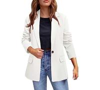 Blazer Femme Couleur Unie - Léger - Revers - Manches Longues - Pour le Bureau - Blanc, XXXL
