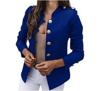 Blazer Femme Court - Vestes pour Femmes Col Montant Bouton en Métal Cardigan Ouvert sur Le Devant Chemisier Hauts Costume Décontracté Manteaux Bleu (Blue XL)