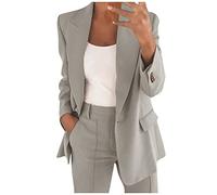 Blazer Femme Élégant Curvy Blazer Manches Longues avec Poche Et Boutons Longue Manteau de Bureau Mode Casual Classique Ouvert Style Rétro Tailleur de Travail Outwear Surdimensionné Cérémonie, gris,