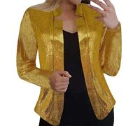 Blazer Femme Grande Taille - Dames Mode Décontracté Déplacements Bronzé À Manches Longues Cardigan Costume d'affaires Veste (Gold XL)
