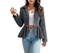 Blazer Femme Grande Taille - Élégante Veste De Costume De Bureau Péplum en Jacquard Floral avec Fermeture À Double Boutonnage (Grey M)