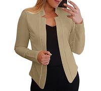 Blazer Femme Grande Taille - Femmes Décontracté Solide À Manches Longues Ouvert Devant Col Cranté Costume Cardigan Bureau Dames Veste Quotidien Travail Manteau (Coffee L)