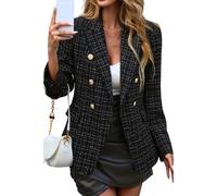 Blazer Femme Grande Taille Veste Tailleur Femme Ajustée Ceremonie Classique Jacket Printemps Court Mariage Blouson Décontractée Mi Saison Couleur Unie 2#Noir M