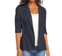 Blazer Femme Grande Taille Veste Tailleur Femme Ajustée Ceremonie Mode Jacket Mi Saison Court Mariage Blouson Tendance Printemps Couleur Unie 2#Gris foncé M