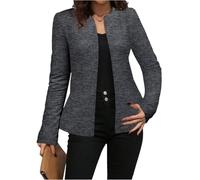 Blazer Femme Legere Veste Tailleur Femme Ajustée Travail Décontractée Jacket Automne Court Mariage Blouson Classique Mi Saison Couleur Unie 2#Gris foncé XL