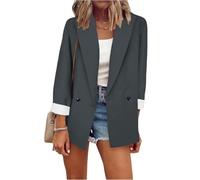 Blazer Femme Legere Veste Tailleur Femme Court Travail Classique Jacket Mi Saison Ajustée Mariage Blouson Décontractée Automne Couleur Unie 2#Gris foncé XXL
