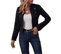 Blazer Femme Legere Veste Tailleur Femme Long Ceremonie Classique Jacket Mi Saison Ample Mariage Blouson Décontractée Automne Couleur Unie 2#Noir L