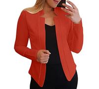 Blazer Femme Noir - Femmes Décontracté Solide À Manches Longues Ouvert Devant Col Cranté Costume Cardigan Bureau Dames Veste Quotidien Travail Manteau (Orange XL)
