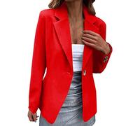 Blazer Femme Oversize - Femmes Décontracté Solide Bouton Unique Manches Longues Mince Costume Tempérament Blazers Manteau pour Dames (Red L)