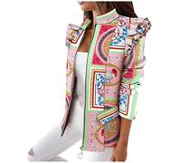 Blazer Femme Oversize - Femmes Mode Manteau Décontracté À Volants Fermeture Éclair Impression Couture Blazerr Manches Longues Poche Survêtement Lâche Costume Manteau (White XXL)