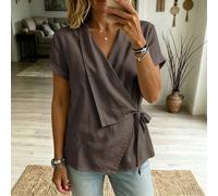 Blazer fin pour femmes, printemps/été, couleur abricot, nœud en bambou, texture lin, confortable, manches courtes, poignets pliés, ceinture à nouer, blazer fin pour femmes, blazer fin pour vacances, b