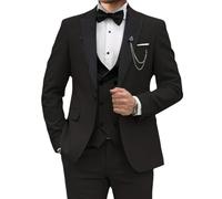 Blazer for Men 3 Piece One Breasted Suit Men Wedding Prom Business Blazer Vest and Pants with Black 7X Large