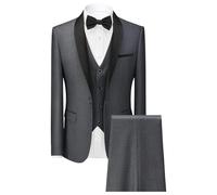 Blazer for Men One Button Solid Slim Fit Shawl Lapel Wedding Prom Blazer Jacket Vest Pants Set Dark Gray X Large