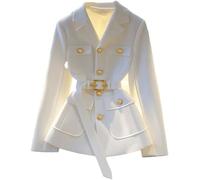 Blazer Formel Professionnel Classique Élégant À Revers pour Femmes Printemps Automne Mode Décontracté Bouton De Fête Blazer Multi-Poches avec Ceinture (Blanc,M)