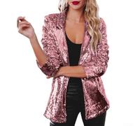 Blazer glamour à paillettes pour femme pour des styles décontractés et de fête tendance en automne (XXXL rose rouge)