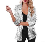 Blazer glamour à paillettes pour femme pour un look avant-gardiste dans des scénarios décontractés et de fête (XXL argenté)