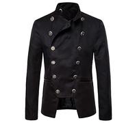 Blazer gothique steampunk pour homme - Coupe ajustée - Col montant - Blazer vintage cachemire - Veste de batteur à double boutonnage - Veste de mariage punk - Costumes de performance pour bal de fin