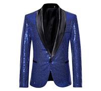 Blazer Homme à Sequins Dorés Charme Un Bouton Casual Fit Costume Manteau à Manche Longue Elegante Costume Veste Revers Slim Fit Top