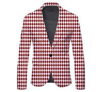 Blazer Homme Chic Et Elegant,Veste De Costume Avec Un Sens Du Design Avec Un Bloc En Forme De Diamant à Grille De Mille Oiseaux C'Est Un Costume DéContracté, Tendance Et Beau (Watermelon Red, L)