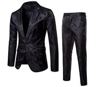 Blazer Homme Costume Homme Brillant Boîte De Nuit Une Boucle Ensemble Costume Homme Printemps Et Automne Nouveau Costume Homme Ensemble Deux Pièces B-Black 3XL