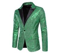 Blazer Homme Coupe Slim À Sequins Revers Pointus en Satin Brillant Veste De Smoking À Paillettes Un Bouton Vert M Idéal pour Les Mariages Banquets Bals De Promo Carnavals et Soirées Disco.