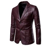 Blazer Homme Revers, Veste en Cuir Homme Automne Hiver Cuir PU Costume Manteaux Veste de Moto Bouton Veste Sportive Veste Festive en Cuir Blazer en Cuir Simple Boutonnage Manteau en Cuir Fête Noir