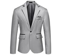 Blazer léger décontracté de couleur unie pour homme - Coupe ajustée - Un bouton - Veste de costume formelle d'affaires de mariage - Blazer classique chic avec deux poches à rabat, gris, 3XL