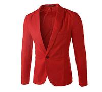 Blazer léger décontracté de couleur unie pour homme, coupe ajustée, un bouton, veste de costume pour mariage, fête, rendez-vous, Rouge, M