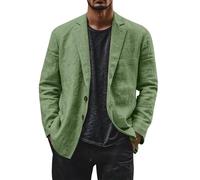 Blazer léger et décontracté en faux lin pour homme - Veste de costume tendance à deux boutons - Couleur unie - Veste ample pour le bureau - Coupe ample, Vert, S