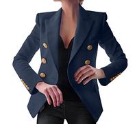 Blazer long pour femme - Blazer long élégant et long - Blazer cintré - Sweat léger - Blazer d'été moderne - Veste de transition légère - Veste en jersey pour l'été, Bleu foncé 1, S