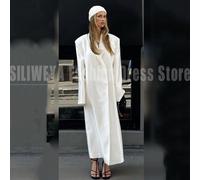Blazer long uni en satin blanc de luxe, 1 pièce, manteau de mode pour femme, veste décontractée chic de haute qualité pour le bureau, Printemps 2026 as picture