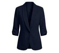 Blazer noir à manches trois-quarts avec revers cranté et poches pour femme | Blazer noir uni avec un devant à une boutonnage, des revers crantés, deux boutons, des poches à rabat et des manches qui se