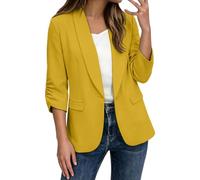 Blazer noir à manches trois-quarts avec revers cranté et poches pour femme | Blazer noir uni avec un devant à une boutonnage, des revers crantés, deux boutons, des poches à rabat et des manches qui se
