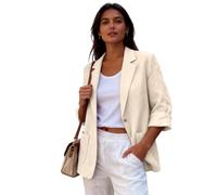 Blazer Oversize Femme Été Ouvert Devant Suit Jackets Chic et Élégant 2026 Manche 3/4 Col à Blazer avec Poches Boutons Léger Respirant Pour Bureau Sorties Quotidien et Tenue D'éTé (2-Beige, XL)