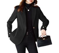 Blazer Oversize pour Femme, Ouvert sur Le Devant, Manches Longues, Veste de Travail décontractée, boutonnée, Noir, Taille 3XL