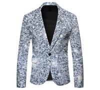 Blazer Paillette Homme Slim Fit Veste à Paillettes Homme Manches Longues Veste Costume Hommes Vintage avec Bouton Brillant Sequins Outwear éLéGant pour Carnaval Mariage FêTe Disco Party SoiréE Noël