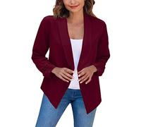 Blazer pour femme - Court - Slim - Élégant et léger - Pour affaires, bureau, travail - Couleur unie - Manches longues, X01-vin, L