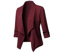 Blazer pour femme - Élégante veste de costume d'affaires - Manches 3/4 - Veste de transition simple - Coupe ajustée - Pour le travail, le mariage, le bureau, Bordeaux, M