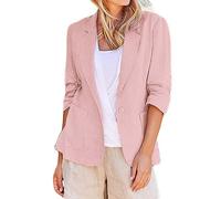 Blazer pour femme - Manches 3/4 - Col rabattable - Solide - Avec poche, rose, 44