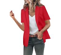 Blazer pour femme sportif à manches courtes - Blazer court - Mode ample - Petit blazer de costume des États-Unis - Couleur unie - Col à manches courtes - Veste ouverte sur le devant - Blazer