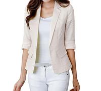 Blazer pour femme sportif et élégant à manches 3/4 - Veste de costume élégante en lin - Veste d'été légère cintrée - Coupe