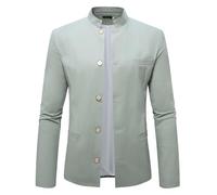 Blazer pour homme avec col chinois - Coupe ajustée - Col montant à une rangée - Veste de costume élégante Mao - Manteau d'affaires décontracté - Costume Zhongshan
