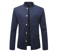 Blazer pour homme avec col chinois - Coupe ajustée - Col montant à une rangée - Veste de costume élégante Mao - Manteau d'affaires décontracté - Costume Zhongshan