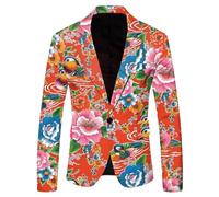Blazer pour homme Coupe ajustée Blazer avec style chinois imprimé floral Blazer à un bouton et veste de costume dans le style rétro/vintage avec imprimé floral Vêtements d'extérieur Manteau, Orange,