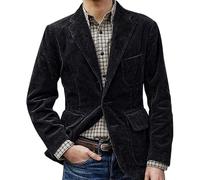 Blazer pour homme en velours côtelé uni avec patte de boutonnage - Cardigan pour les loisirs quotidiens - Veste de loisirs - Veste d'extérieur coupe ajustée (noir, XL)