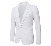 Blazer pour homme UK coupe ajustée à un bouton Blazer élégant décontracté à poignée souple chic couleur unie extensible léger sophistiqué et polyvalent essentiel pour garde-robe, blanc, XL