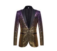 Blazer pour Hommes - Mode Paillettes Bicolores Revers avec Poche Veste De Blazers Slim Fit, Luxe Léger Printemps Et Automne Vestes De Costume d'affaires À Un Bouton, Violet Jaune, S