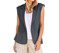 Blazer sans manches ouvert sur le devant pour femme - Style décontracté et léger - Couleur unie - Revers cranté - Bouton unique - Pour le travail et le bureau - Veste entièrement doublée avec poches